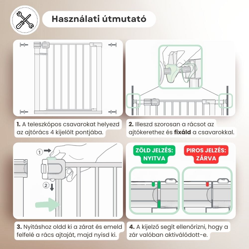 Lindalime FlexiGate Állítható Biztonsági Ajtórács 75-82 cm Bababiztonság Lindalime 