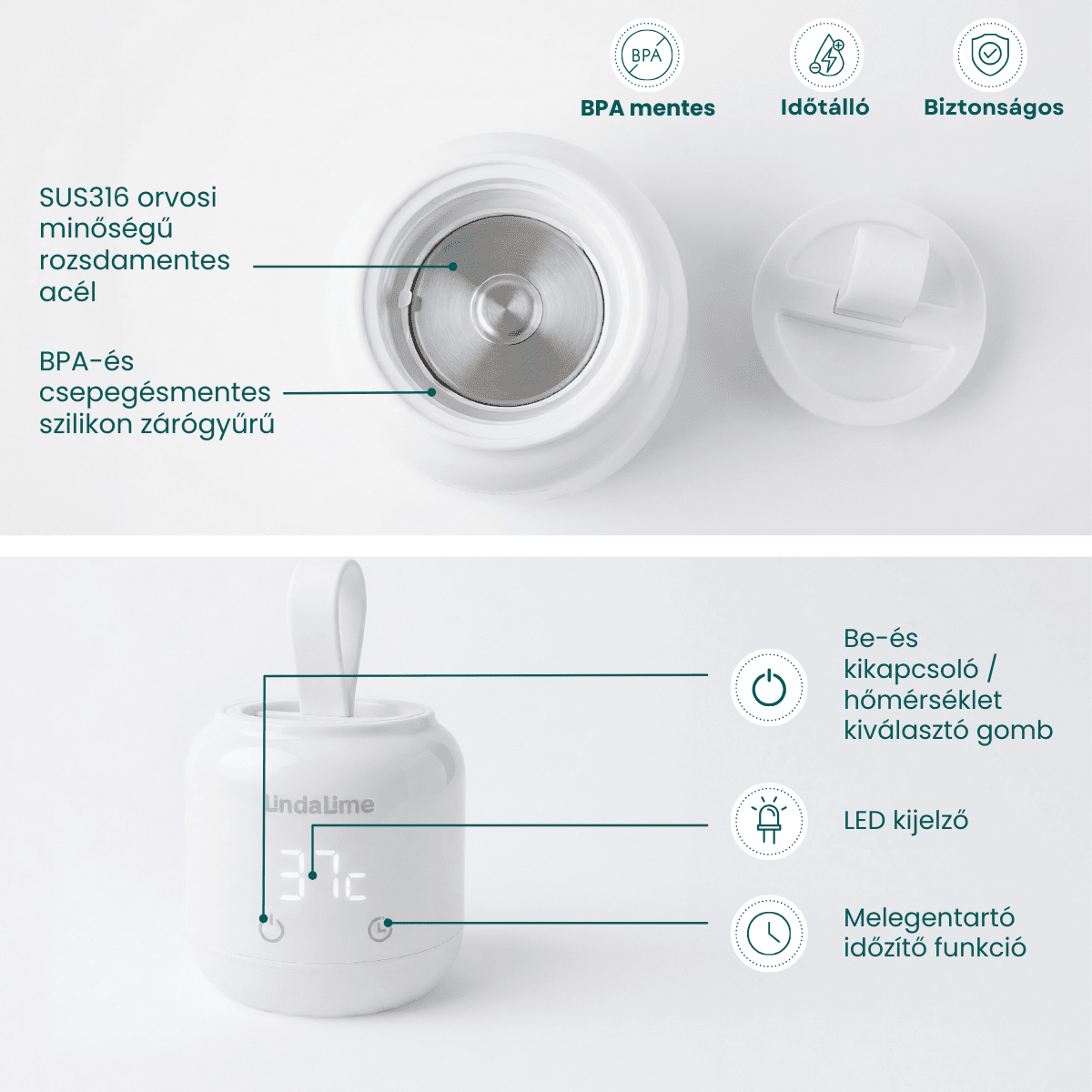 Lindalime Heat&Feed hordozható akkumulátoros cumisüveg gyorsmelegítő Cumisüveg melegítők Lindalime 