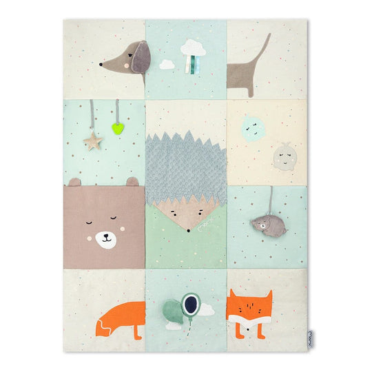 MoMi Volpi patchwork játszószőnyeg 120x160 cm (0+ hónapos kortól)