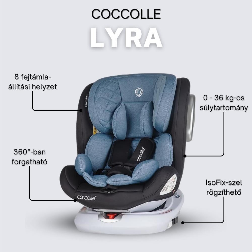 Coccolle Lyra 360°-ban forgatható Iso-fix autósülés 0-36 kg Gyerekülések Coccolle Celestial Blue 