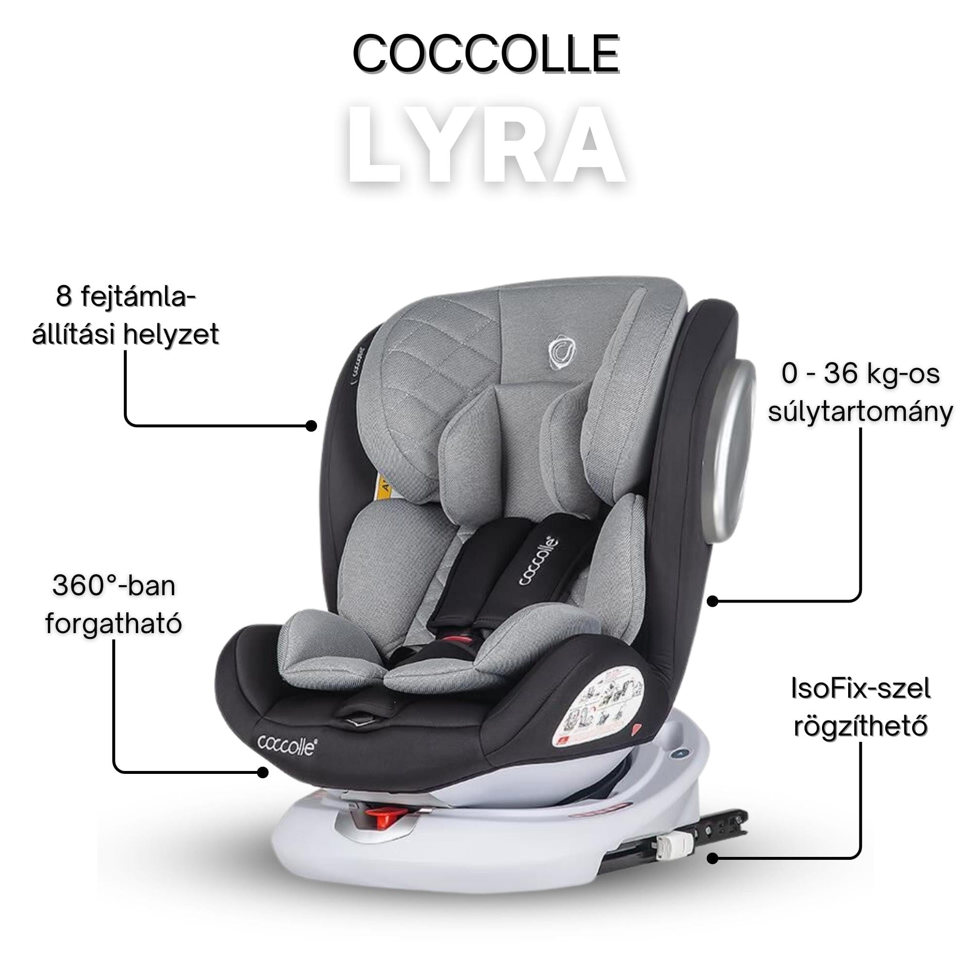 Coccolle Lyra 360°-ban forgatható Iso-fix autósülés 0-36 kg Gyerekülések Coccolle Greystone 